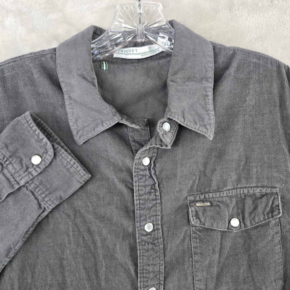 Criquet Shirt Mens Medium Gray Corduroy Long Sleeve Pearl Snap Front Western